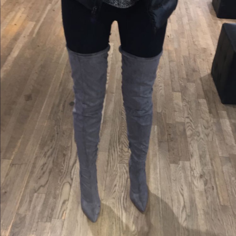 Grey over the knee boots